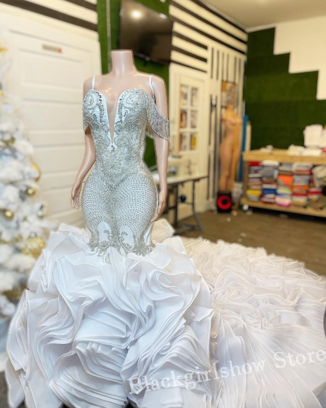Sparkling White Diamante Wedding Dress 2024 For Women Luxury Crystal Rhinestone Corset Bridal Lace Dress Vestido De Novia
