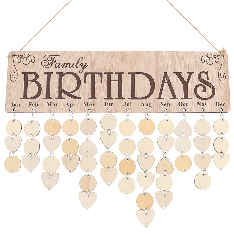 Madeira Birthday Reminder Board, Placa Pendurada, Calendário do Advento, Família, DIY