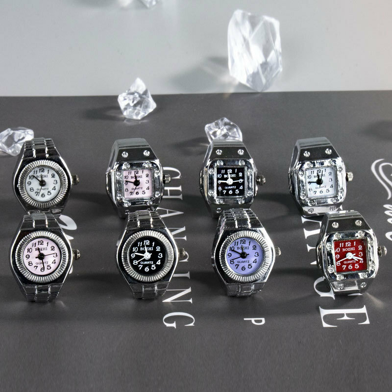Vintage Punk Finger Watch, Mini Elastic Strap, Relógios de liga, Anéis de casal, Relógio de jóias, Retro Roman Quartz Watch Ring