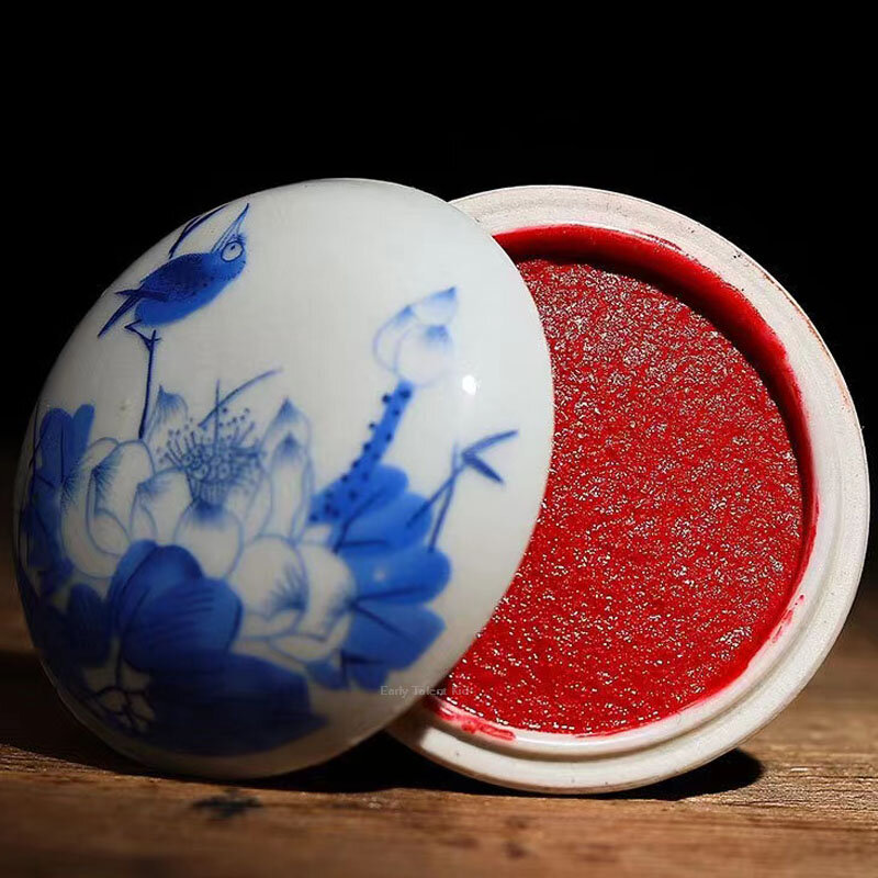 6Cm Blau und Weiß Keramik Kalligraphie Inkpad, farbe Muster Inkpad, chinesische Malerei Tinte Box,red Zinnober Farbe Inkpad, rizinusöl