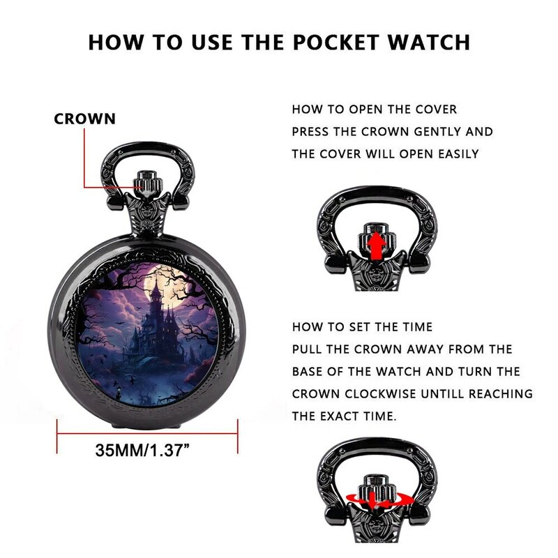Reloj de bolsillo de cuarzo de Luna fresca creativa para mujeres y hombres, collar negro, colgante único, cadena de reloj, accesorios de regalo
