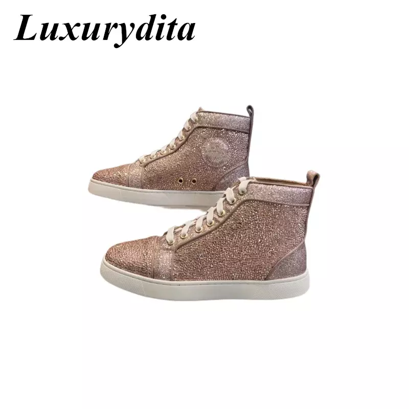Luxueuze Designer Heren Casual Sneakers Echt Lederen Rode Zool Luxe Dames Tennisschoenen 35-47 Mode Unisex Loafers Hj26