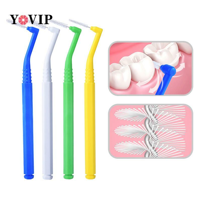 Cepillo Interdental en forma de L, herramienta para el cuidado bucal, para blanquear los dientes, para ortodoncia, 5 unids/caja