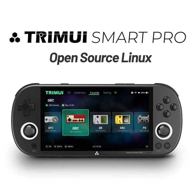 Trimui-Smart Pro Handheld Game Console, 4.96 "Tela IPS, Sistema Linux Joystick, Iluminação RGB, Retro Video Game Player, Presente