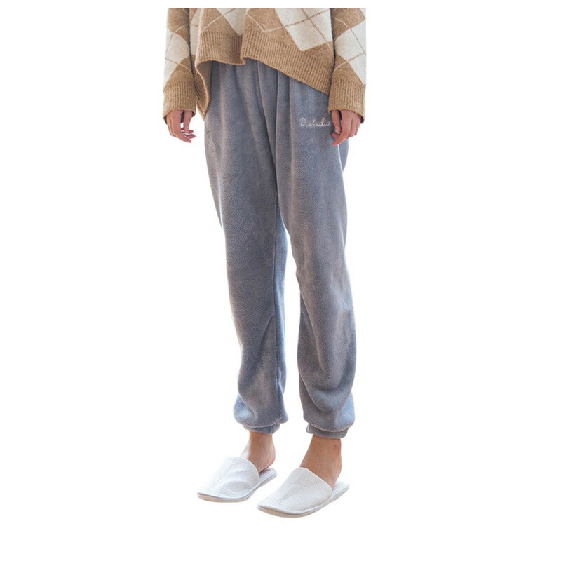 Calça monocromática de pijama acolchoado masculina e feminina, calça coral de veludo, elástico na cintura, roupa exterior casual, macia e confortável, plus size, calça doméstica