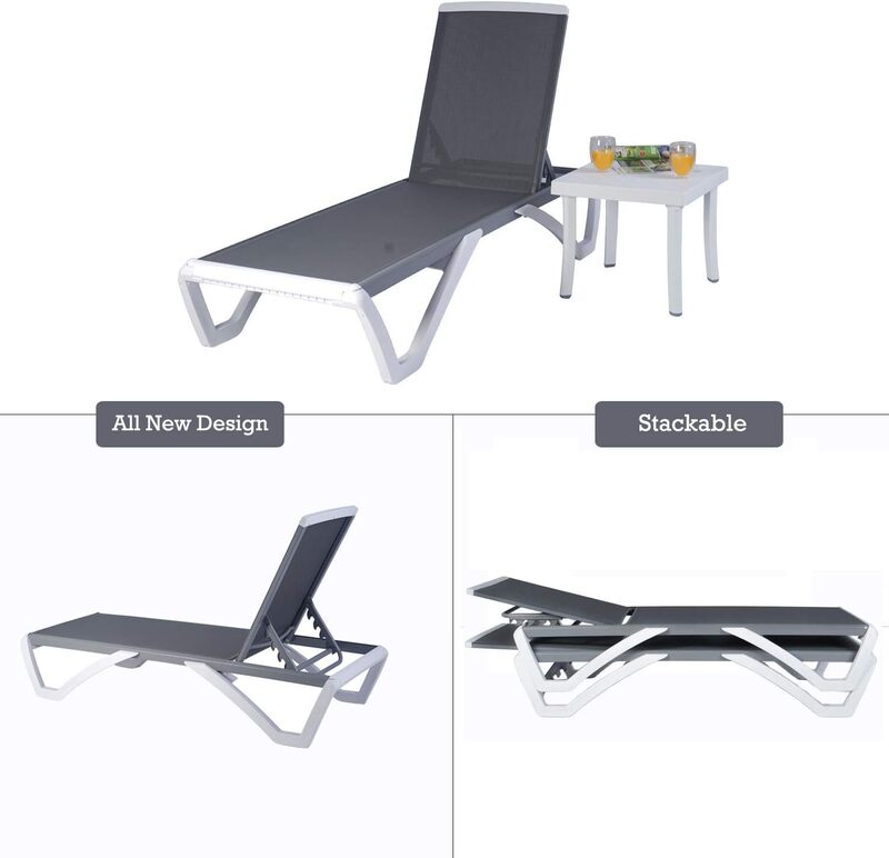 Kozyard Patio Chaise Lounge Chair - Full Flat Alumium & Resin Legs, Outdoor Reclining Adjustable Chair for Sunbathing, Beach,