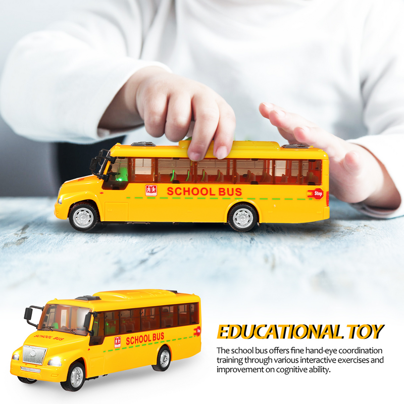 소리와 빛이 나는 학교 버스 다이 캐스트 빈티지 차량 장난감, 유아용 자동차 풀백, 마찰 동력 시뮬레이션 어린이 장난감