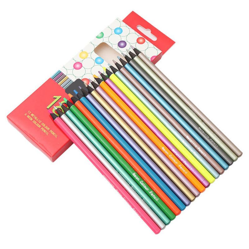 12 Buah Set Pensil Portabel 12 Warna Set Pensil Warna Tanpa Duplikat