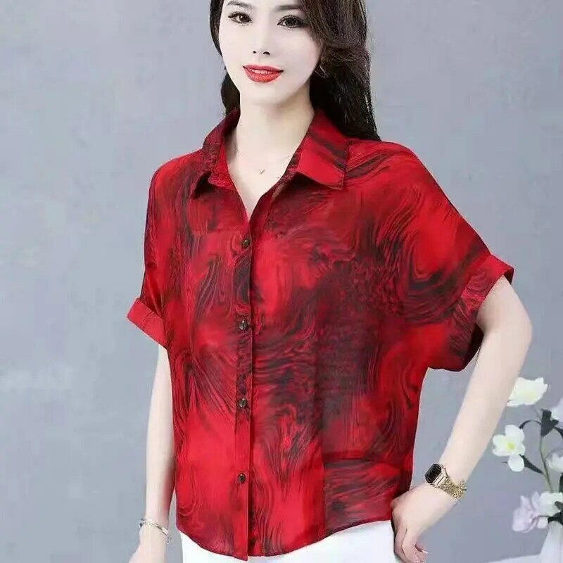 Fashion Printed Leopard Chiffon Batwing Sleeve Shirts Women's Clothing 2024 Summer New Loose Vintage Tops Office Lady Blouses