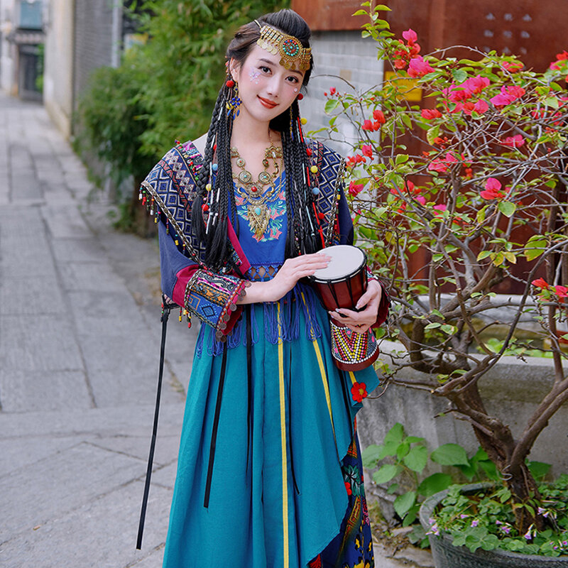 Miao's S 이국적인 스타일의 한푸 스커트, 민족 원피스 달리 운남 관광복, 여성 세트 용수철