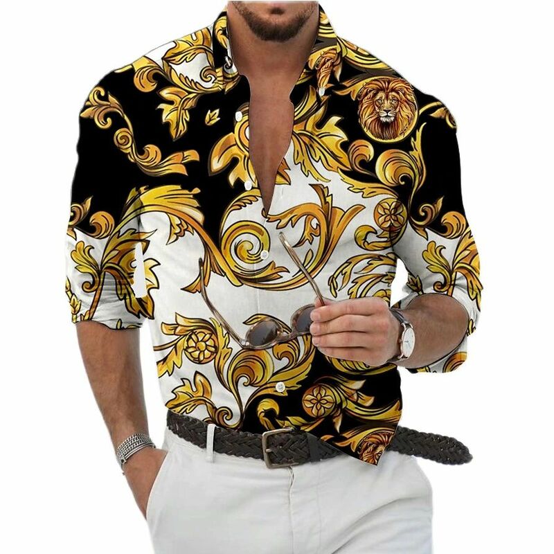 Camisas Havaianas Barrocas Respiráveis Masculinas, Streetwear Solto, 3D Print, Alta Moda, Rua, Francês, Unissex, 2024