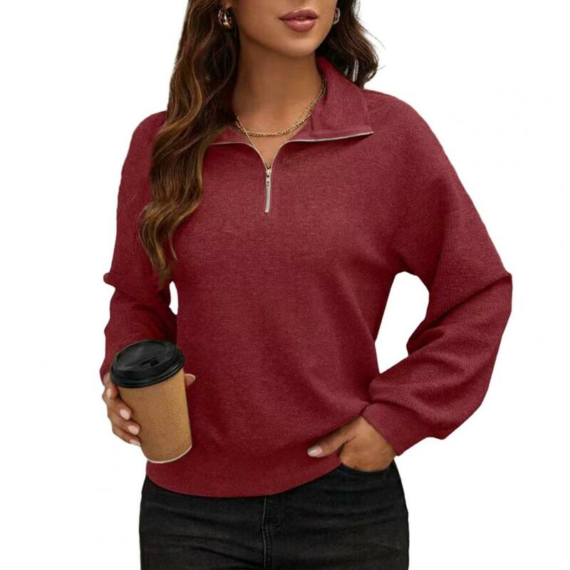 Sweatshirt Women Autumn Solid Color Blouse Lapel Zipper Half Placket Long Sleeve Loose Fit Casual Pullover Sweatshirt Streetwear