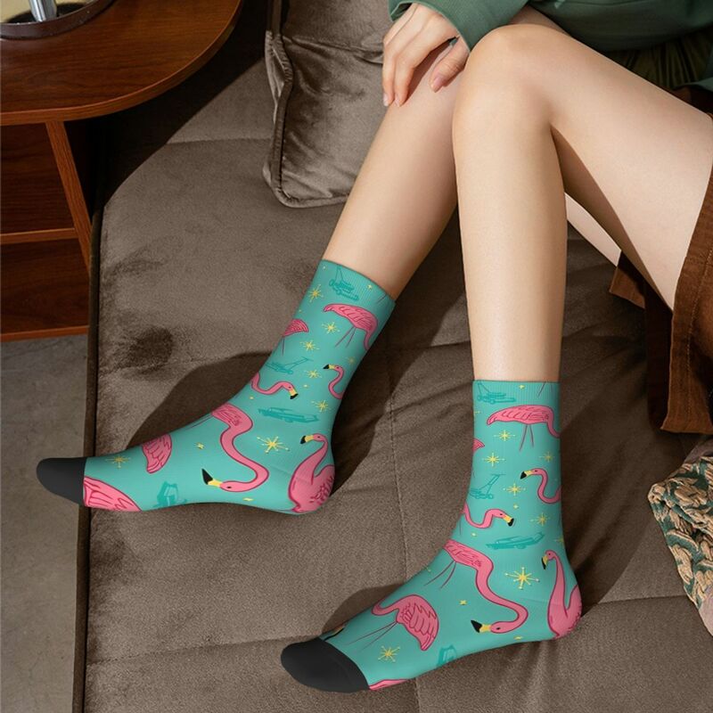 Suburbia Flamingo Sokken Wandelen 3d Print Jongen Meisjes Mid-Calf Sok