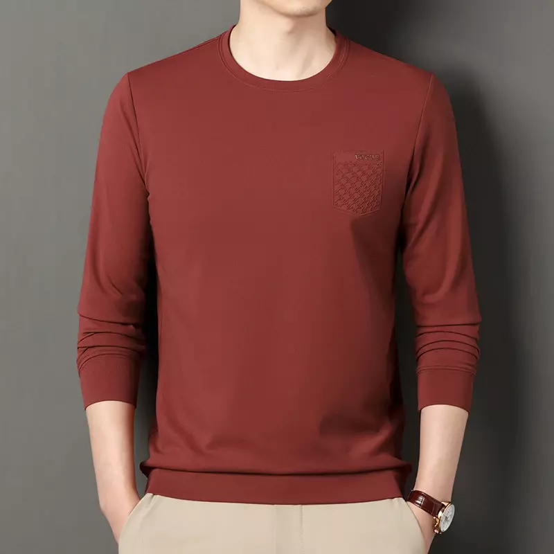 Camiseta longa casual versátil masculina, cor sólida, nova, outono, inverno