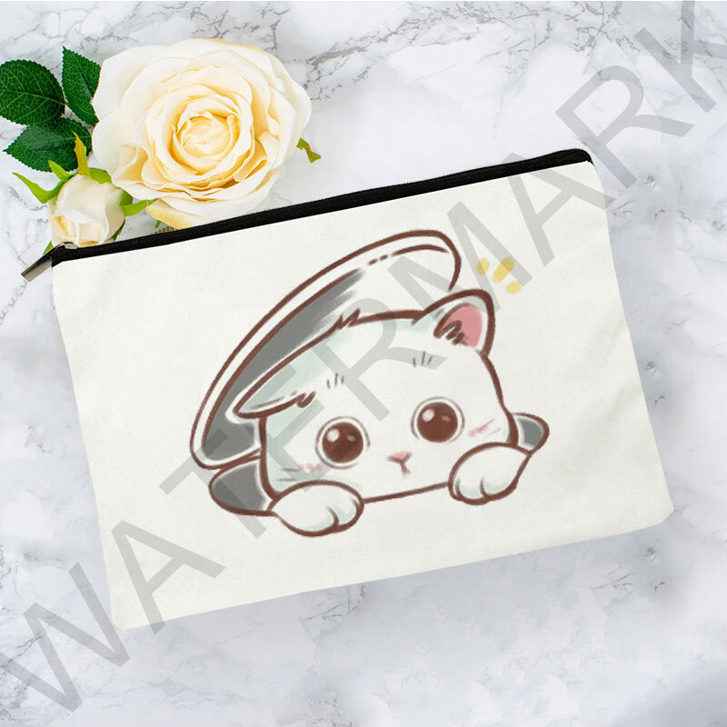 Fashion Storage Bags Ladies Toiletry Bag Portable Unisex Pencil Case Cat Double Sided Printed Cosmetic Bag Women Makeup Bag