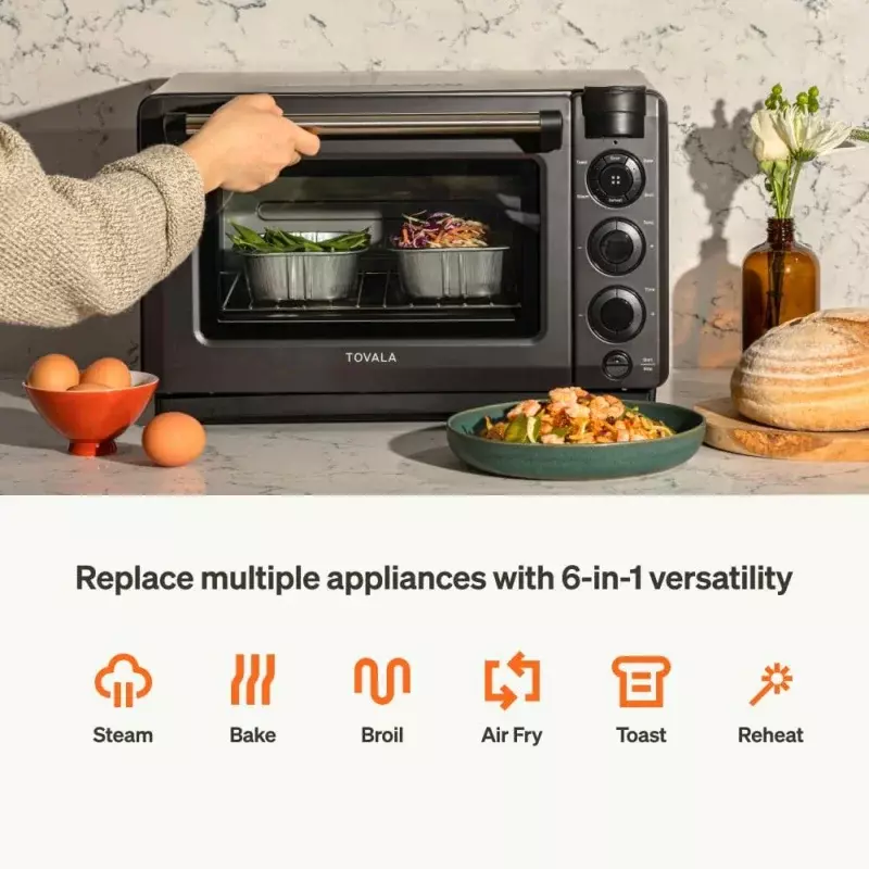 Tovala Smart Oven Pro, 6-in-1 Countertop Convection Oven - Steam, Toast, Air Fry, Bake, Broil, and Reheat - Smartphone Control S