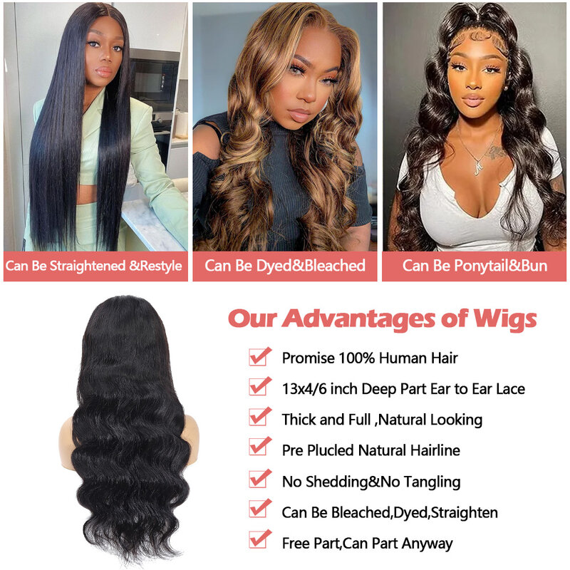 13x4 Body Wave Lace Front Wig 30 34 36 38 Inch 13x6 Hd Lace Frontal Wig 12A Top Quality Brazilian 100% Human Hair Wigs for Women