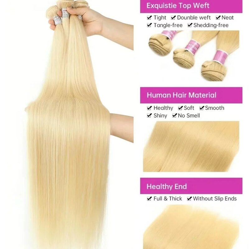 613 blond proste 40-calowe włosy Remy splot wiązki ludzkich włosów 50 cali #613 naturalny kolor 100% dziewicze włosy przedłużanie