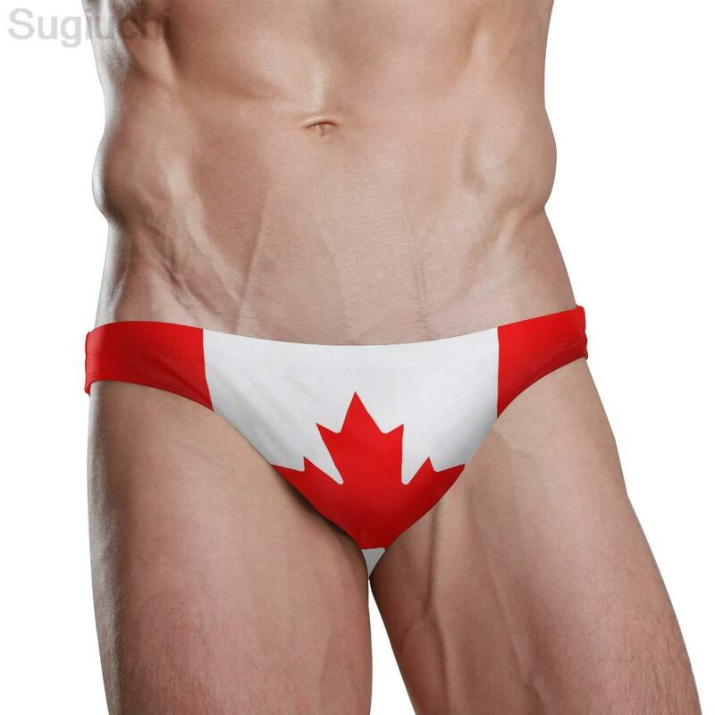 Bikini Sexy con bandera nacional de Canadá para hombre, ropa de baño atlética para playa, pantalones cortos deportivos, 2023