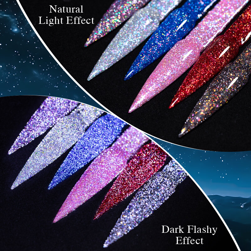 BOZLIN 7.5ml Sparkling Fireworks Reflective Gel Nail Polish Colorful Sparkling Aurora Sequins Soak Off UV LED Nail Art Varnish