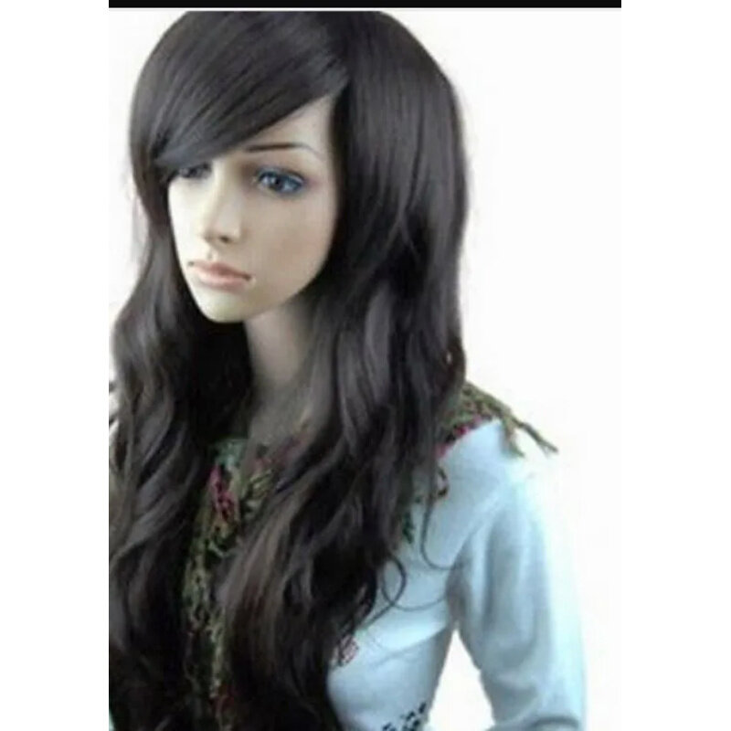 New womens girls sexy long fashion curly full wavy hair wig hot gift bla color.