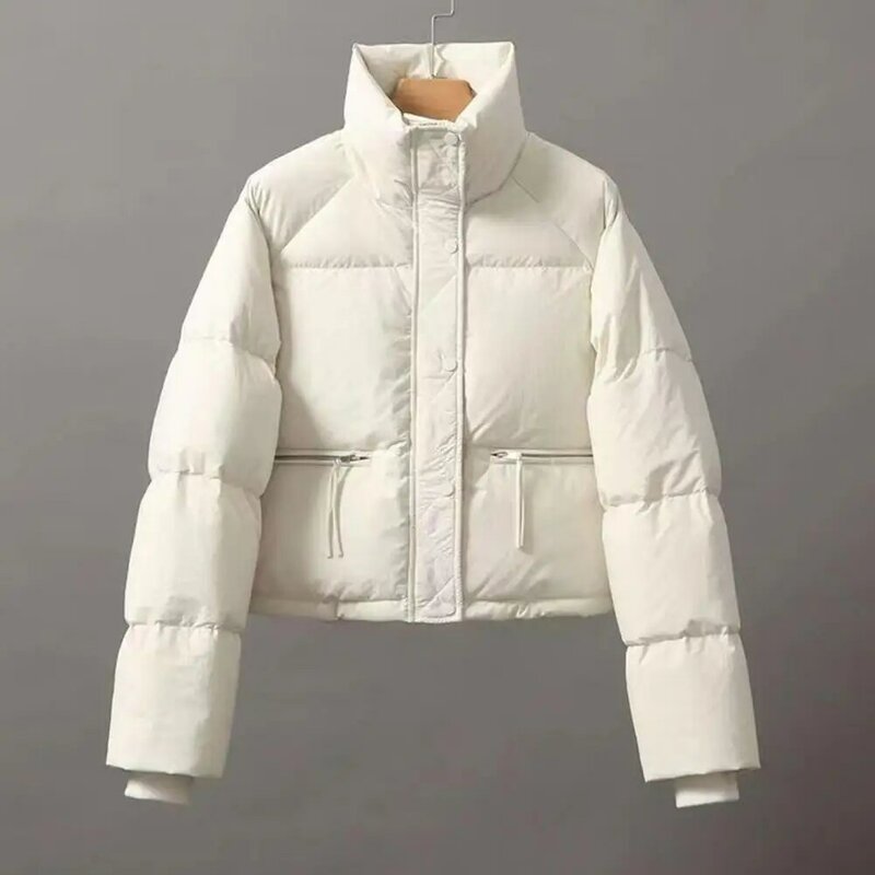 Abrigo grueso de algodón para mujer, chaqueta acolchada de manga larga a prueba de viento, protección del cuello, cuello alto, sólido, Invierno