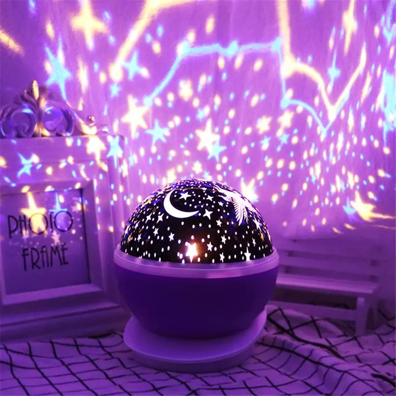 Proyector de luz nocturna para bebé, lámpara giratoria de cielo estrellado, decoración de guardería, Luna estrellada, Galaxia, luz de mesa
