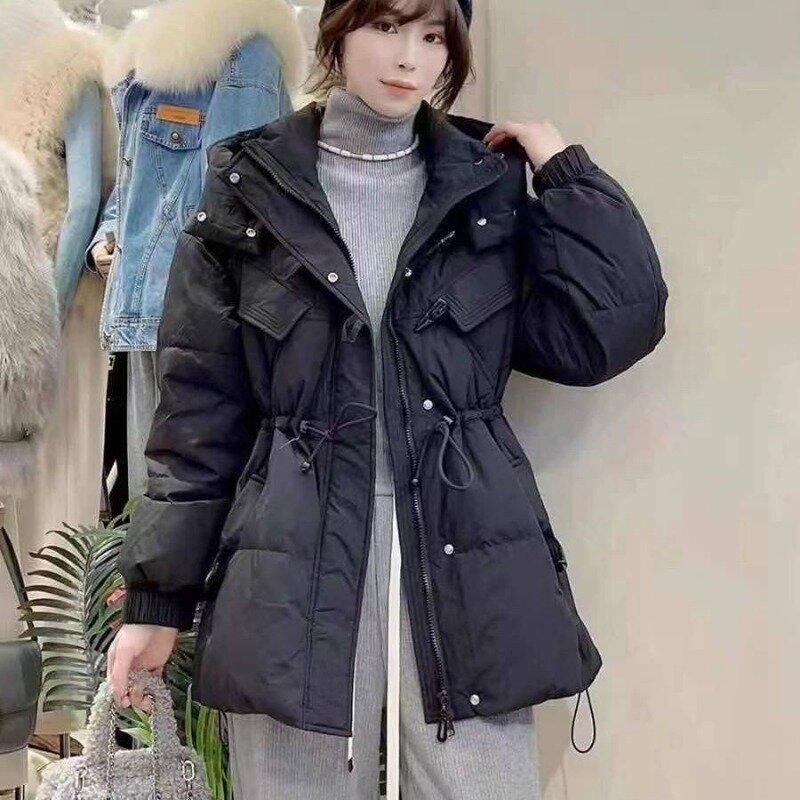 Chaqueta de plumón para mujer, abrigo corto holgado, grueso y cálido, con capucha, versátil, para tiempo libre, para invierno, novedad de 2023
