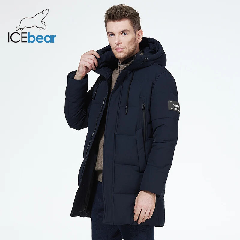 ICEbear-Jaqueta com capuz de comprimento médio masculina, casaco de algodão grosso, moda quente, roupas de inverno, MWD3061D, 2023