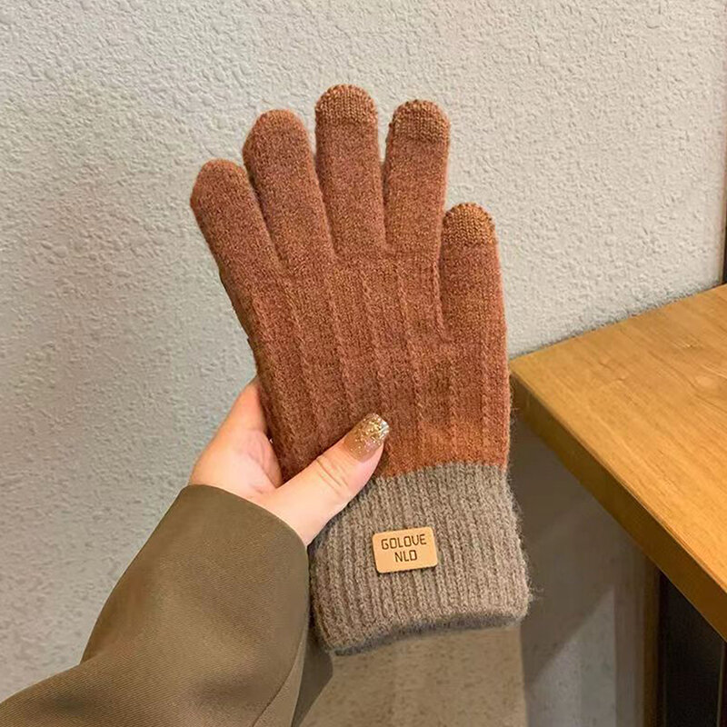 Зимние теплые вязаные перчатки для мужчин и женщин, вязаные крючком перчатки с закрытыми пальцами, утепленные велосипедные варежки, ветрозащитные перчатки