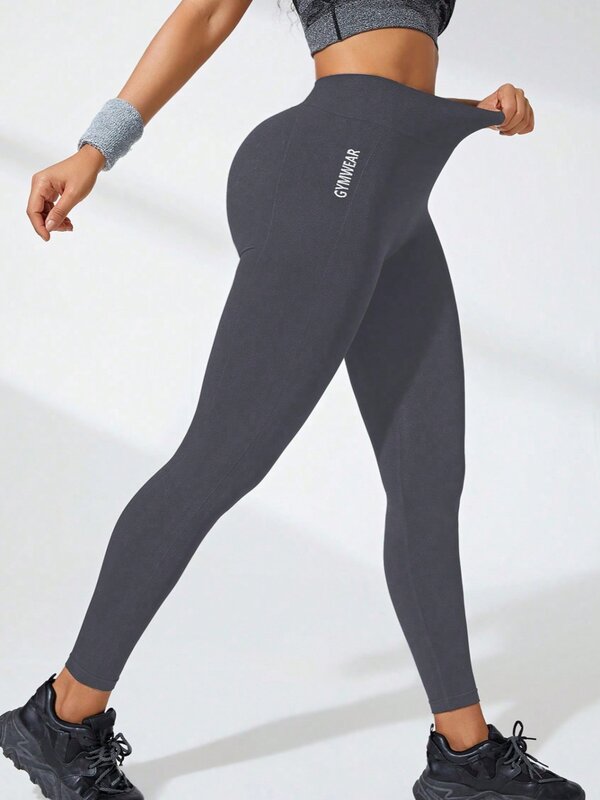 Dames Hoge Taille Yoga Leggings Letter Gymwear Naadloze Hoge Rekbare Butt Lifting Ademende Sportbroek Voor Dames