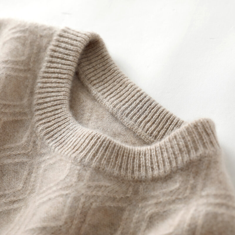 YL01-suéteres de punto de lana 100% pura para hombre, suéteres de manga larga de cuello redondo, suéteres de color sólido, prendas de punto cálidas para hombre, 6 colores, Invierno