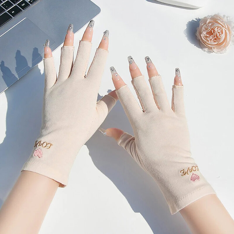 1 Paar Zomer UV-Bescherming Halve Vinger Handschoenen Dunne Vezel Katoen Ademend Rij-En Fietsmode Huidvriendelijke Wanten