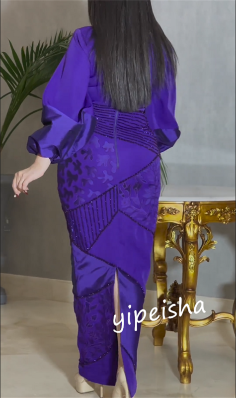 Платье для выпускного вечера, вечернее бальное атласное коктейльное платье с бисером, женское платье средней длины на заказ с V-образным вырезом, Саудовская Аравия