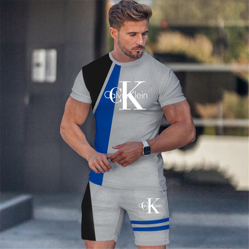 2024 Summer Popular Men's T-shirt+Shorts Set Men's Sports Set Printed Leisure Fashion Short Sleeve T-shirt Set Men's Jogging Set