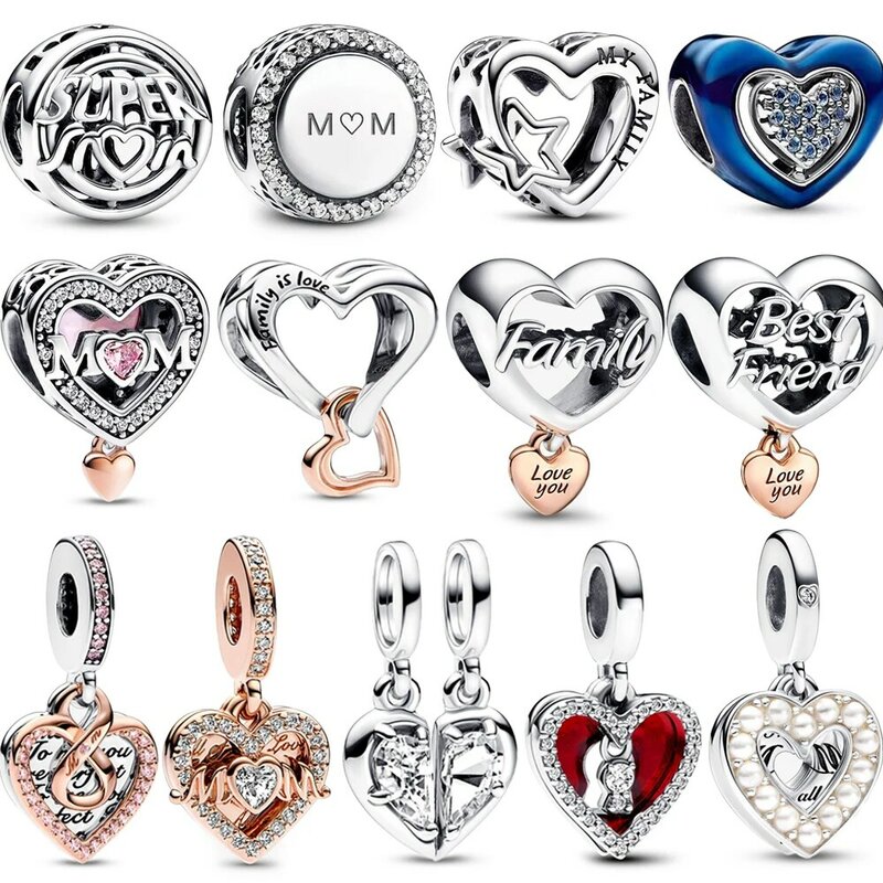 New 925 Sterling Silver Mom Heart Charm Fit Brand Bracelet Eternal Family Charm Elegant Fine Jewelry Thanksgiving Gift