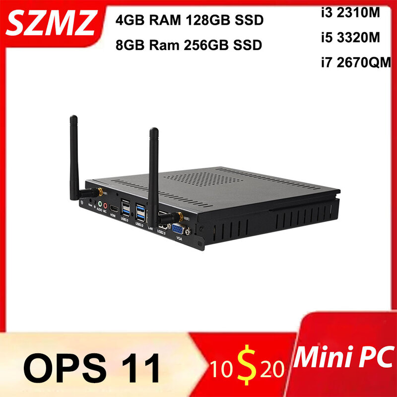 OPS11 Mini PC with i3 i5 i7 Processor 4GB 8GB RAM 128GB 256GB SSD, Support Windows 10 WiFi Gigabit Ethernet VGA HDMI Display
