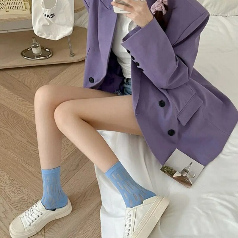 Kaus kaki katun tipis warna permen bersirkulasi musim semi dan musim panas kaus kaki wanita kaus kaki berongga gaya Jepang