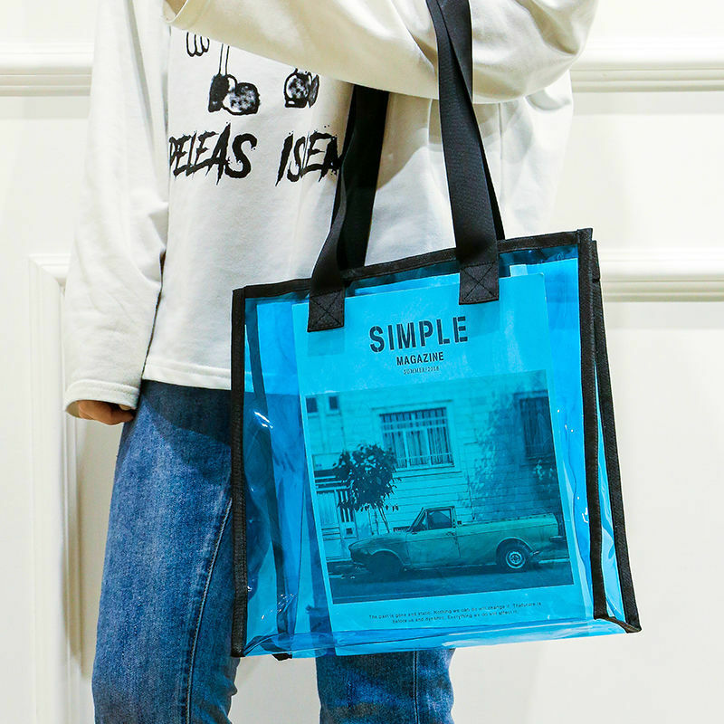 캐주얼 대용량 투명 다채로운 방수 비치 쇼핑백, 여성용 스트리트 핸드백, 선물 가방, 여름