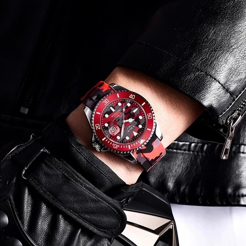 LIGE-Relógio militar masculino de silicone camuflado, impermeável, luminoso, quartzo, relógio de pulso masculino, relógios esportivos