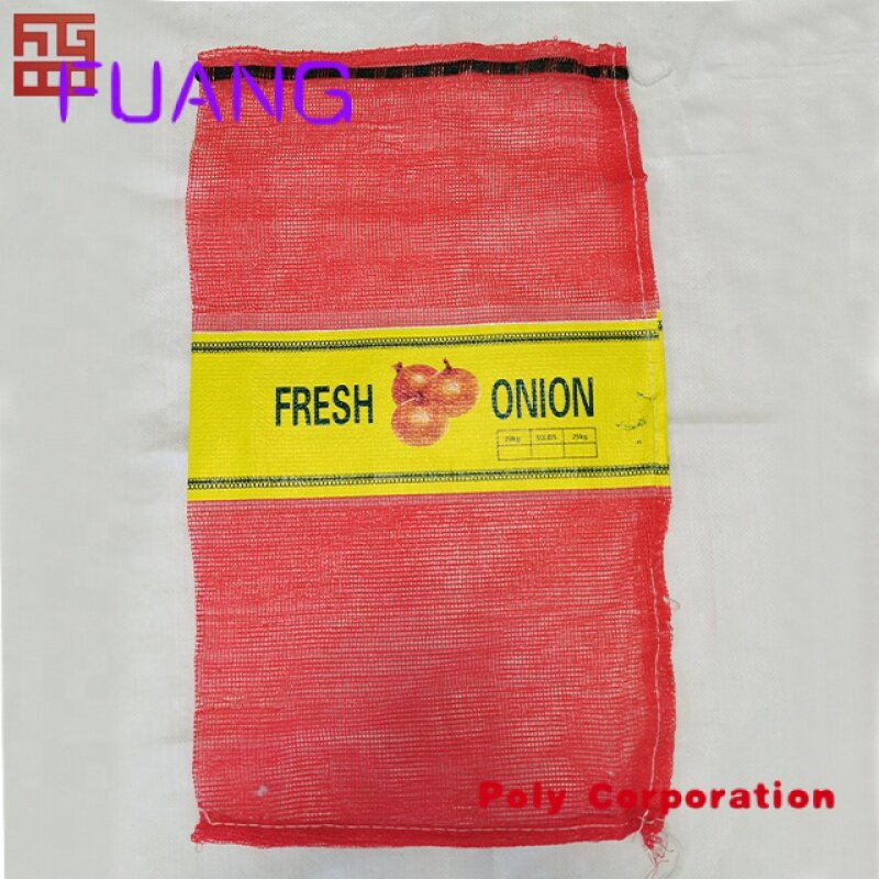Custom  PP Mesh Bag with Label Vegetables Packing Onion Potatoes Garlic Packing Bags 20kg 25kg 30kg Screen Printing Heat Seal Zs