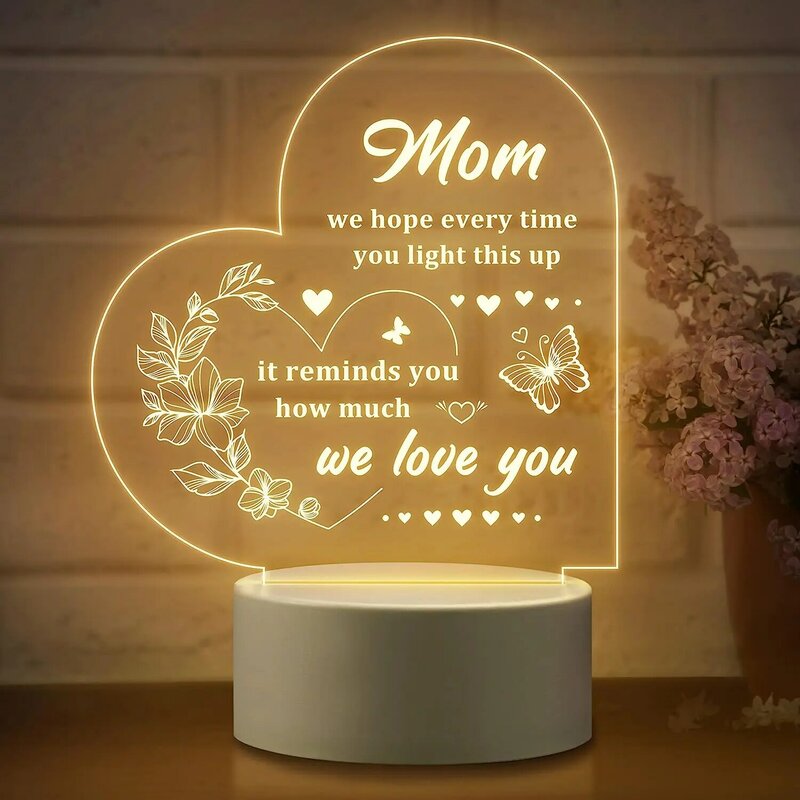 Acrílico gravado luzes da noite para a mãe, presentes do dia das mães, presentes do dia das mães, Mon presente de aniversário, filha, filho