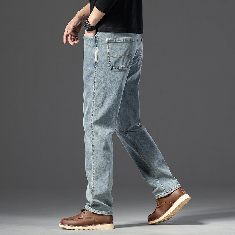 Summer New Men's Summer Thin Jeans Retro Loose Straight Casual Denim Trousers Men's Light and Comfortable Summer Style