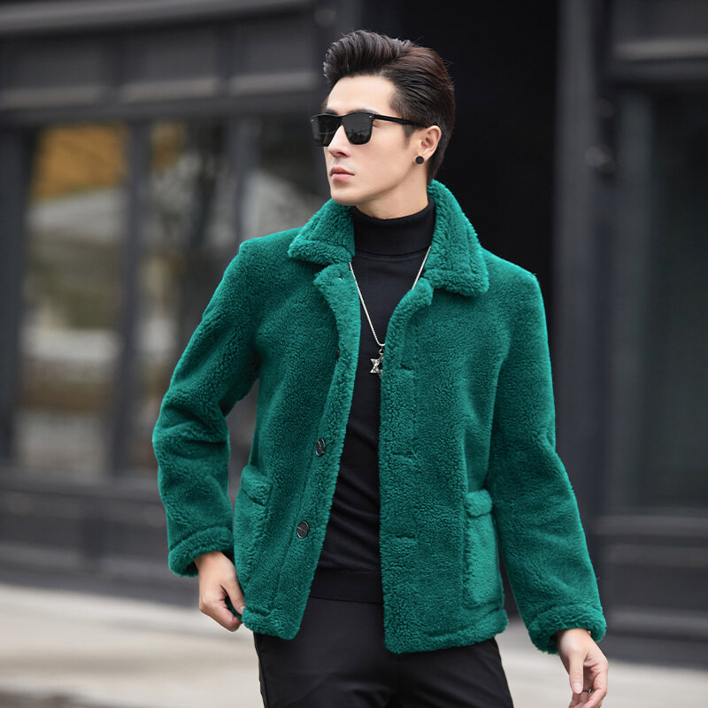 2023 Men's Autumn Winter New Short Single Breasted Jackets Men Genuine Lamb Fur Coats Male Solid Color Warm Outerwear P536
