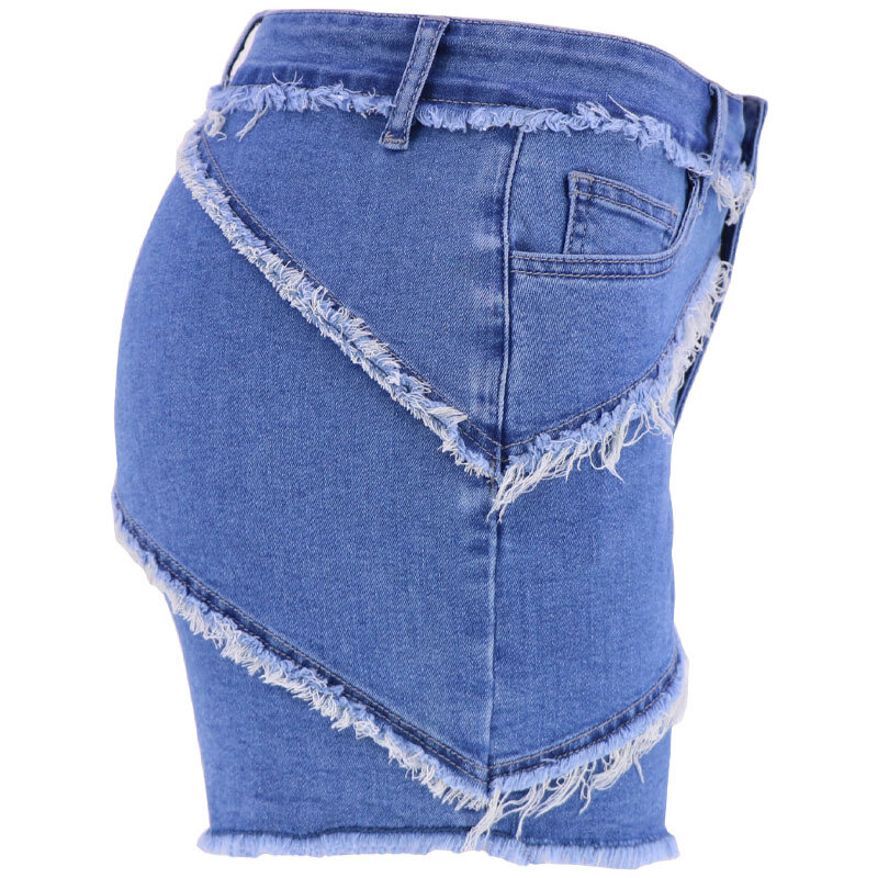 Pantaloncini da donna Jeans Solid Sexy Distressed vita media lavaggio Denim Zipper Fly Flat Slim Fit High Street impiombato estate 2024