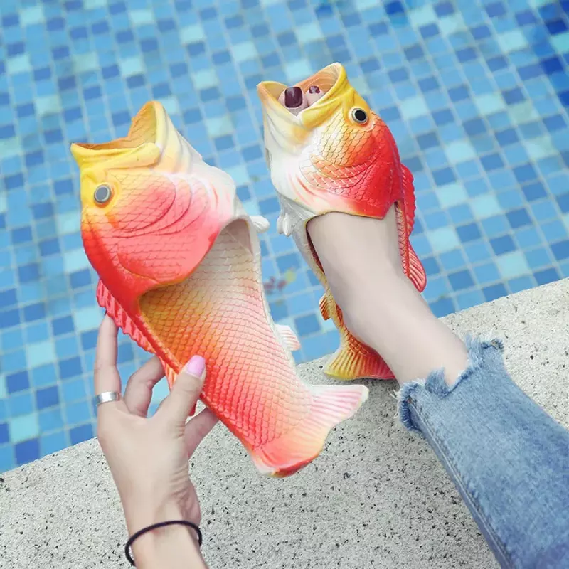 2023Funny Slippers Man Footwear Family Shoes Parent-child Sandals Plus Size 24-47 Summer Beach Shoes Boys Unisex Fish Slippers