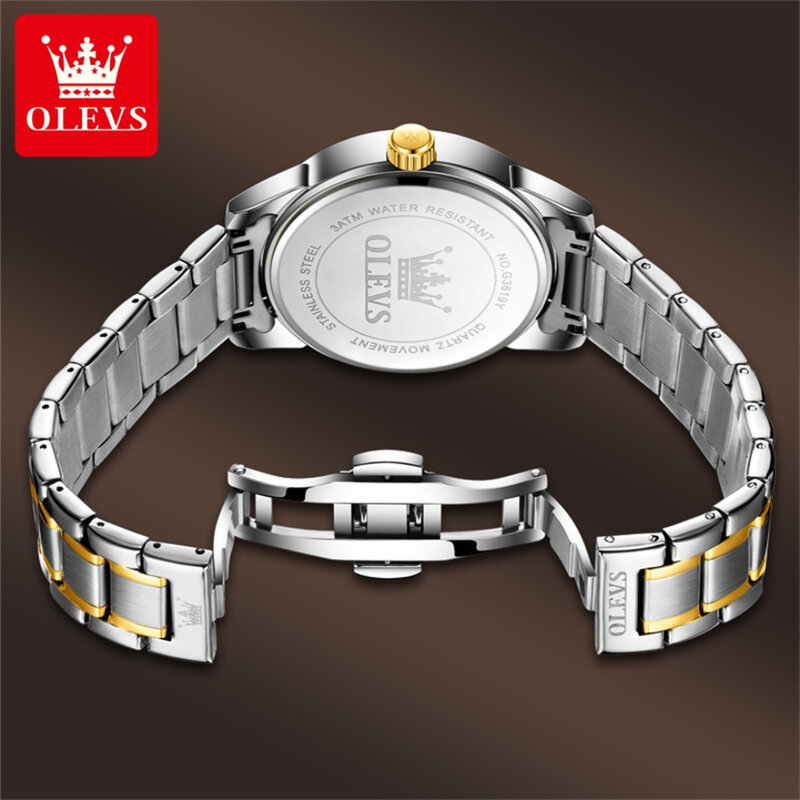 สายนาฬิกาสแตนเลสของขวัญนาฬิกาข้อมือแฟชั่นระบบควอทซ์ OLEVS 3619ปฏิทินทรงกลม