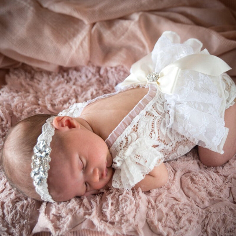 Vestido de princesa con perlas de encaje para bebé, accesorios de fotografía para recién nacido, traje para sesión de fotos, 0 a 1 mes