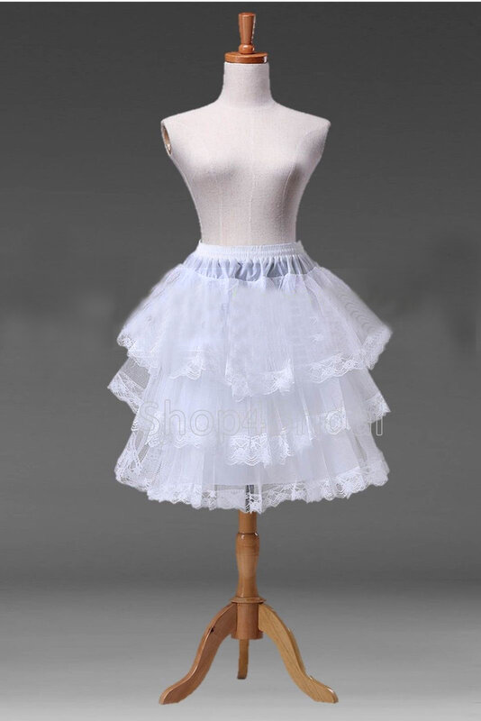 Đen Đầu Gối Dài Viền Ren Hoopless Shortskirts Crinoline Petticoat