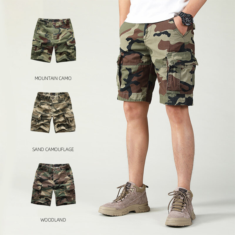 Zomer Meerdere Zakken Camouflage Cargo Shorts Voor Mannen 100% Katoenen Streetwear Militaire Fans Broek Casual Strandbroek